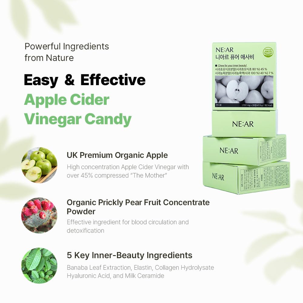 NE:AR Daily Balance ACV Chews single sachet displaying green apple packs.