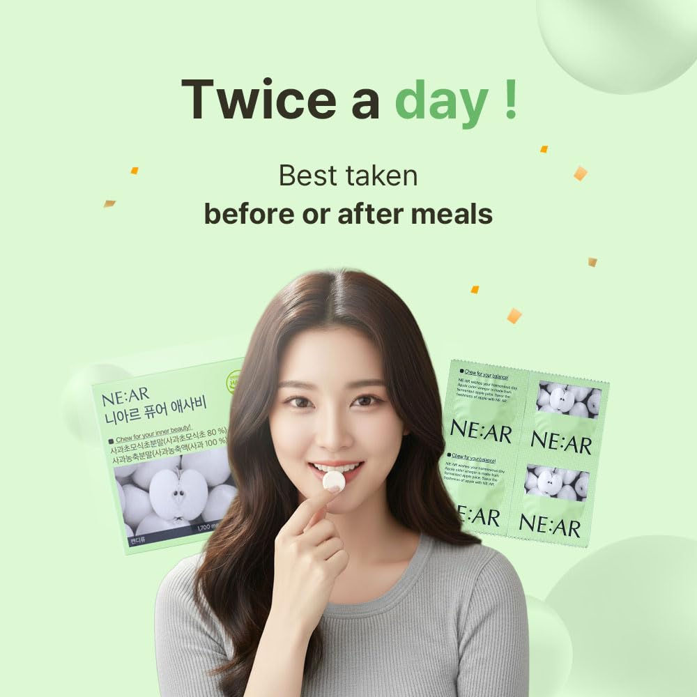 NE:AR Daily Balance ACV Chews packed travel-friendly tin with green apple scent.