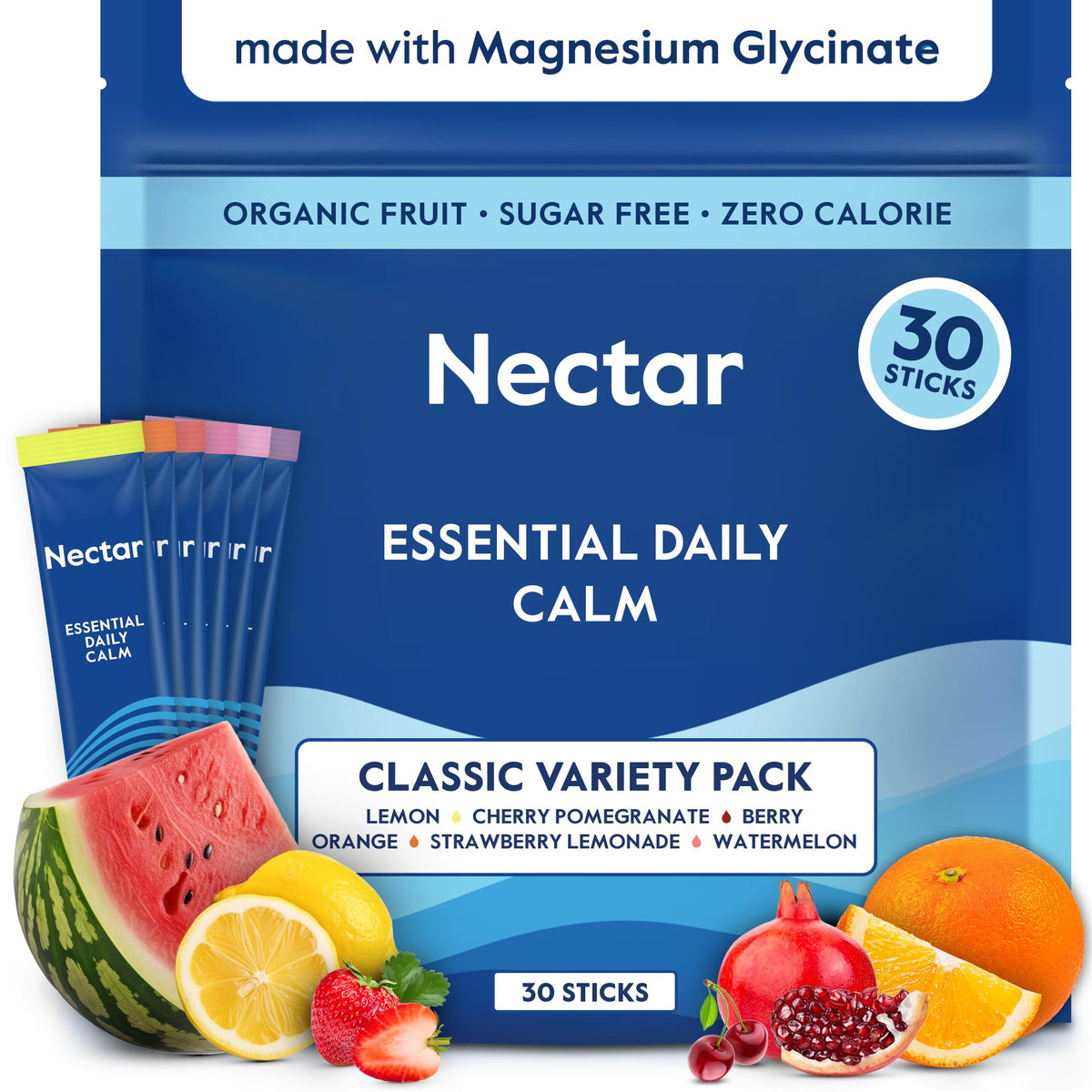 Nectar Calm magnesium drink mix bottle for nightly relaxation and calm.