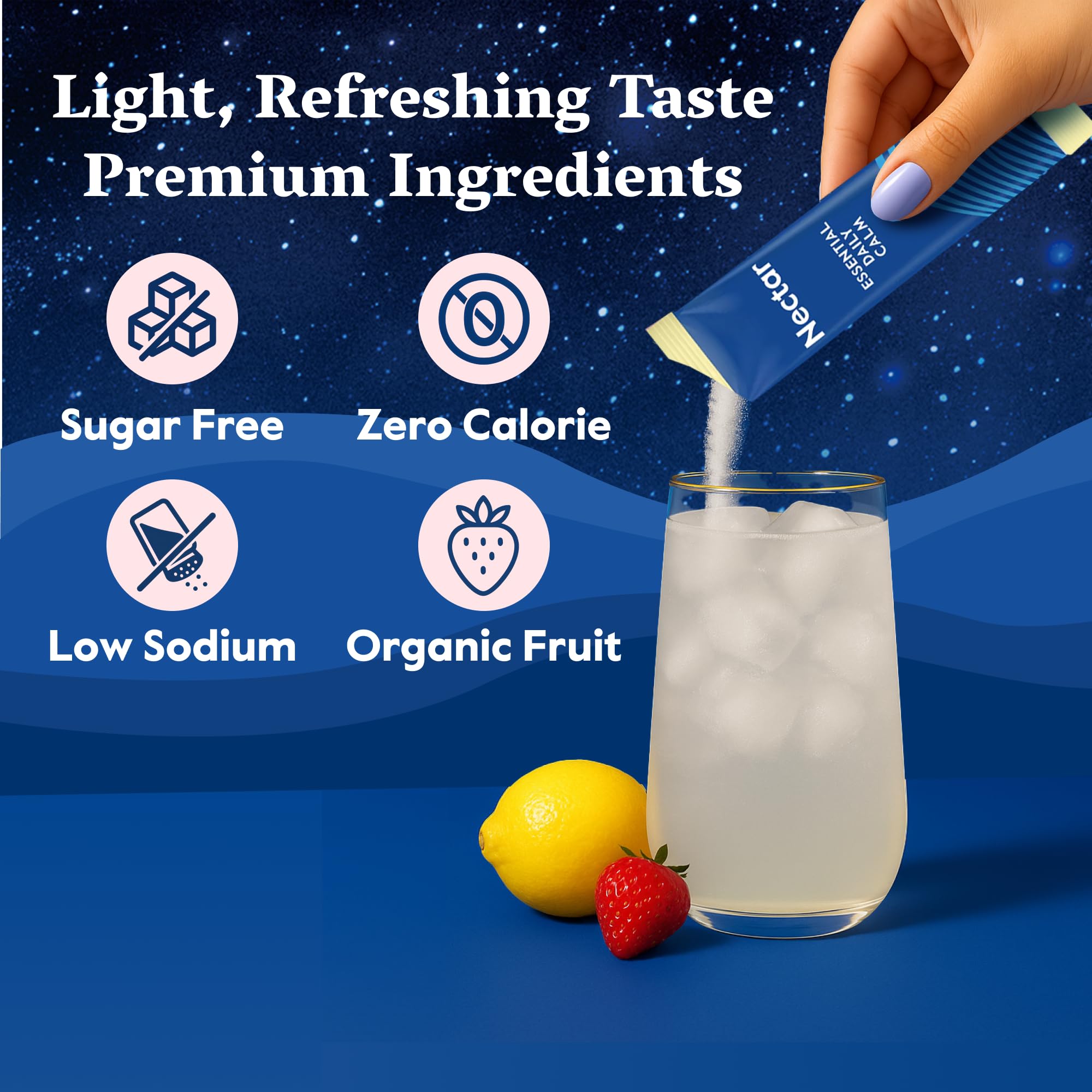 Nectar Calm Vitamin D bottle emphasizes daily immune support.