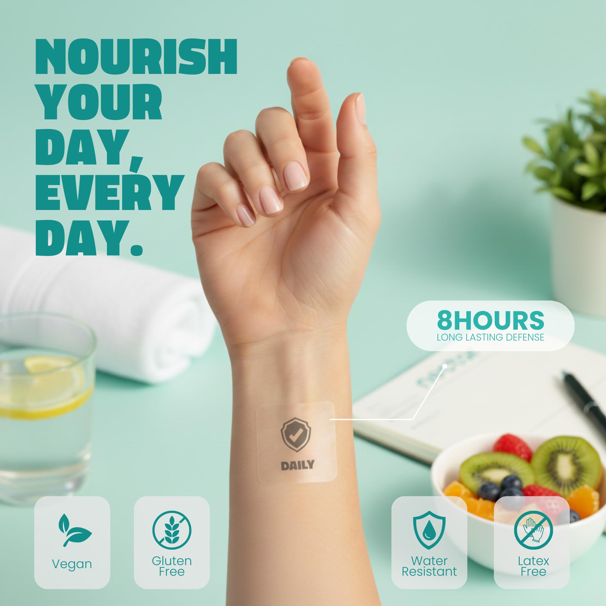 Nectar Daily Patches vitamin C and zinc scene emphasizing convenient daily wellness
