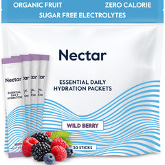Nectar Hydration Packets Berry packaging shows convenient zero-calorie electrolyte boost.