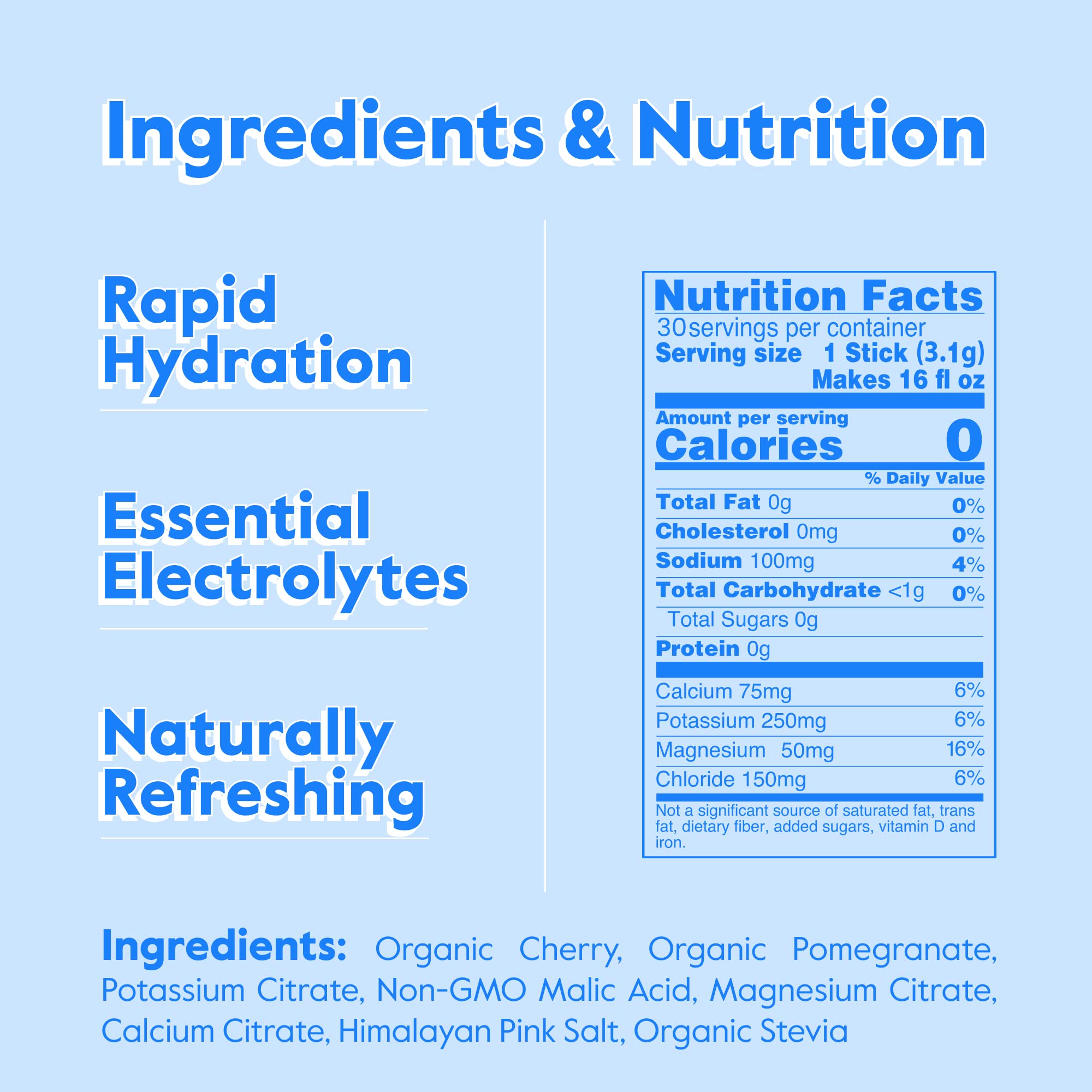 Ingredient highlights: zero sugar and essential electrolytes in Nectar packets