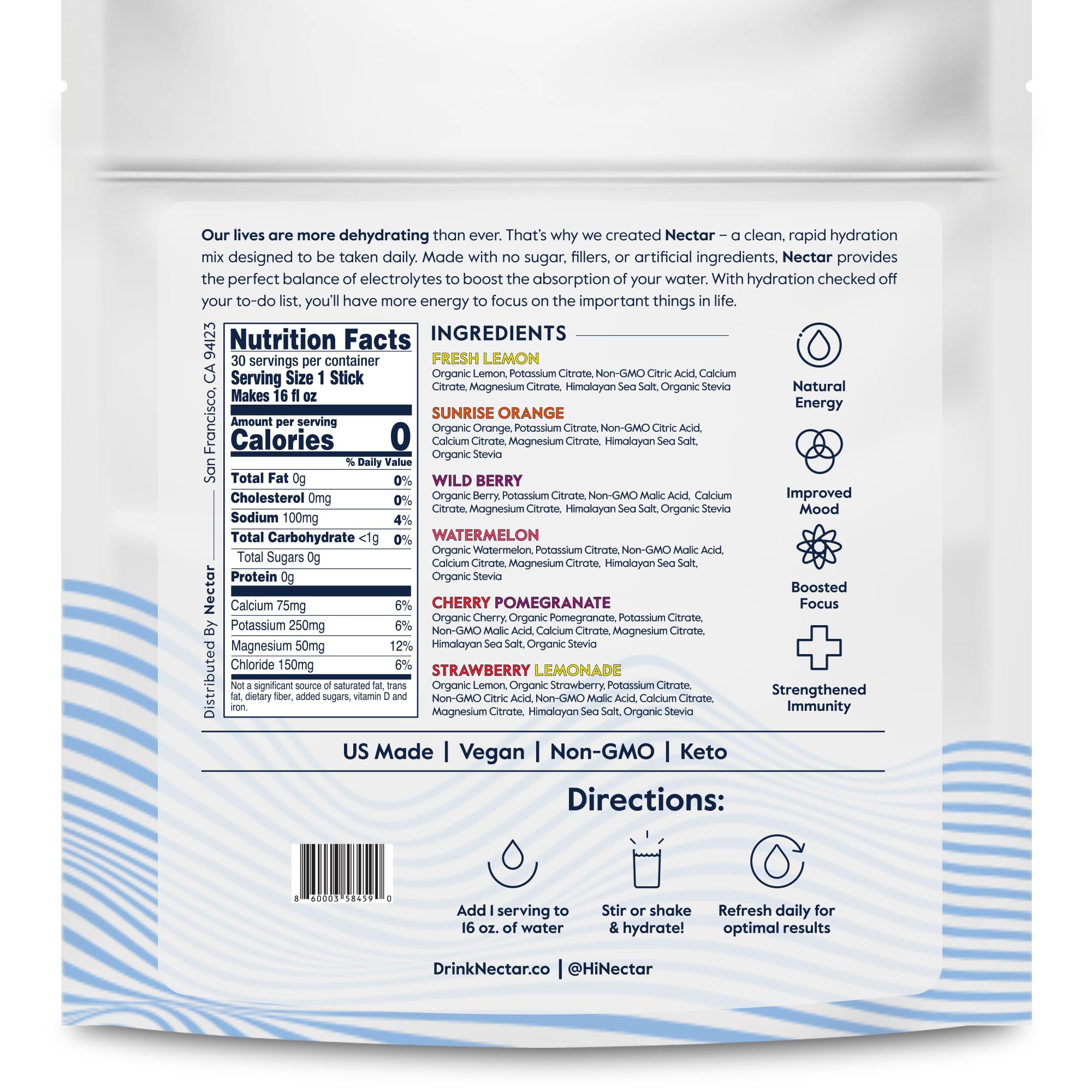 Nectar hydration packets offer convenient single-serving packs.