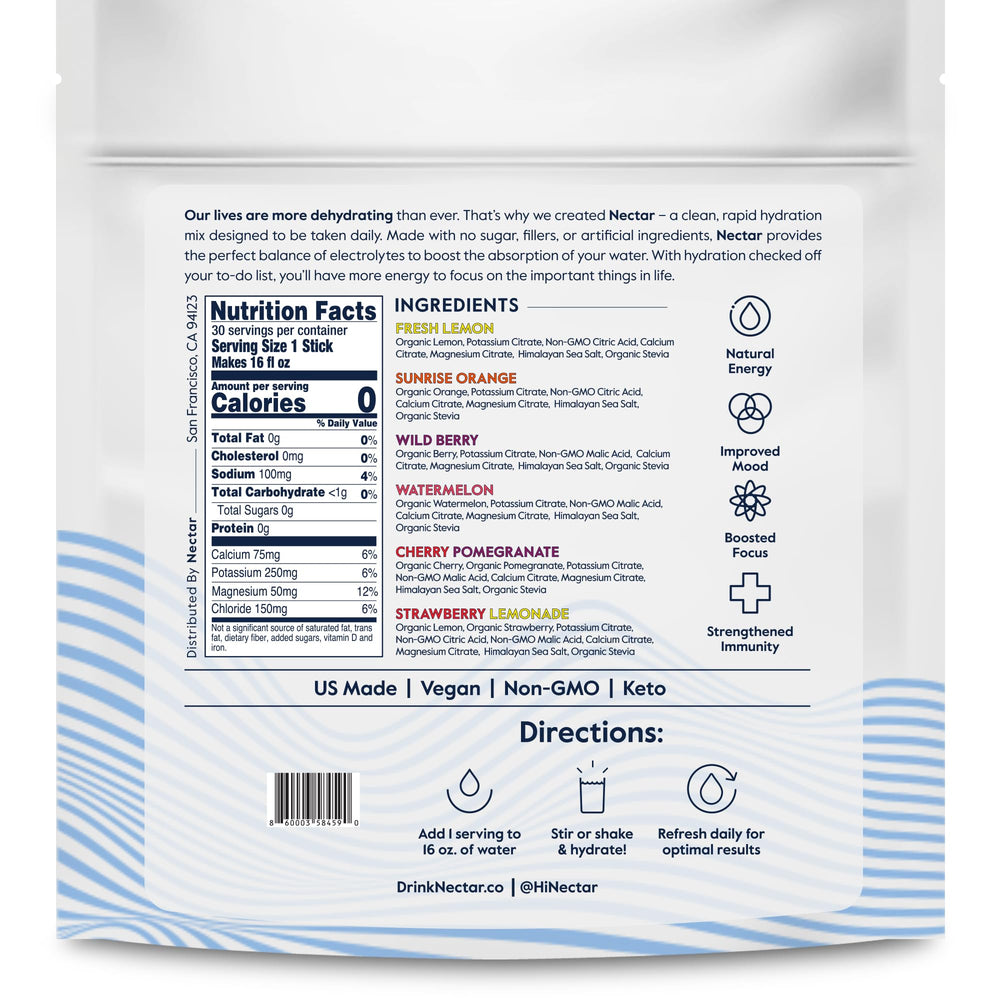 Nectar hydration packets offer convenient single-serving packs.