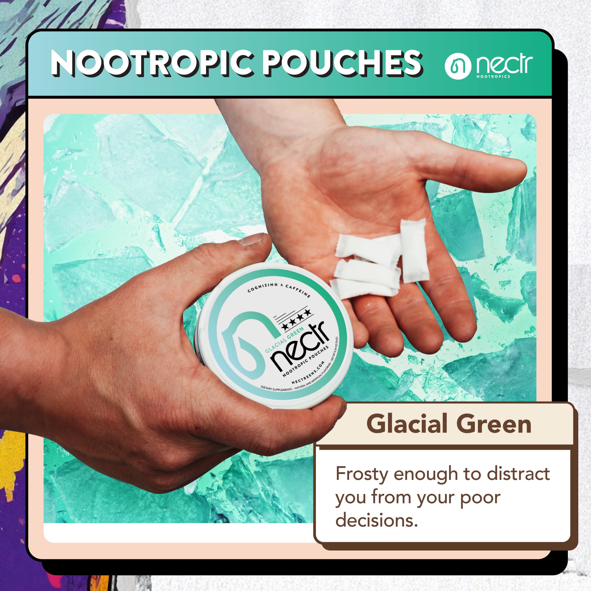 Nectr pouch being dispensed with lid for easy disposal