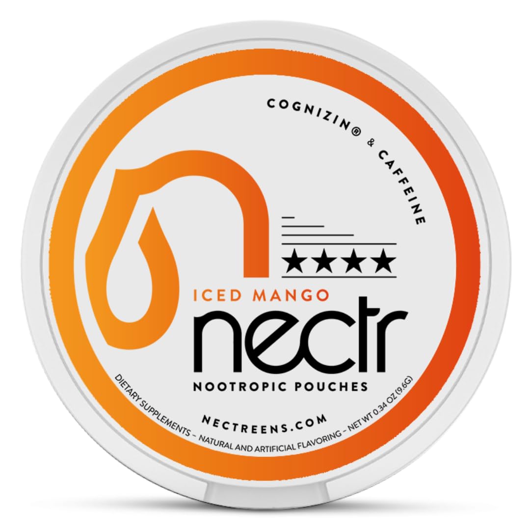 Nectr Energy Iced Mango pack with 16 pouches for on-the-go focus.