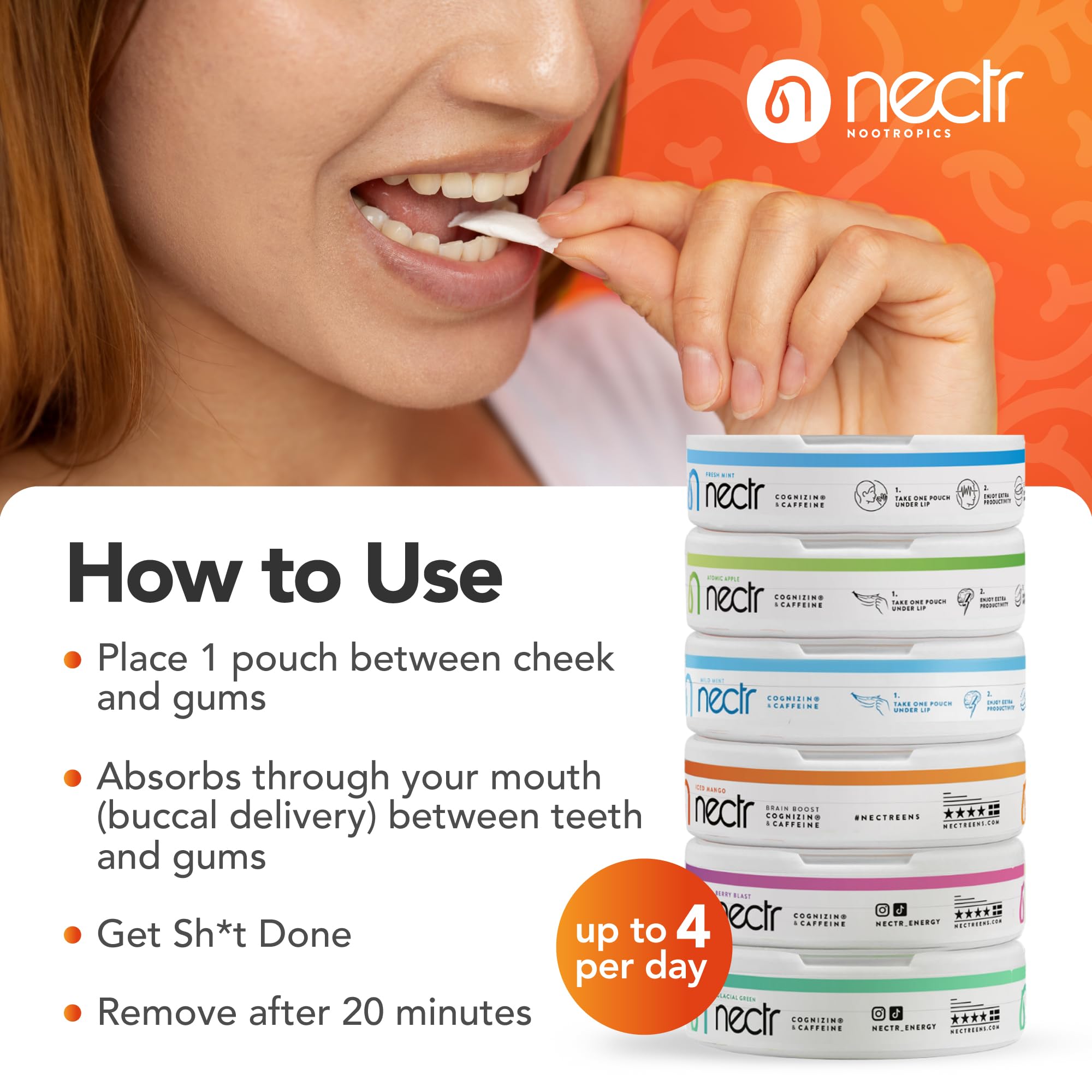 Nectr Energy nicotine-free formula for clean caffeine delivery.