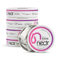 Nectr Energy Berry Blast pack showing portable pouches for on-the-go focus.