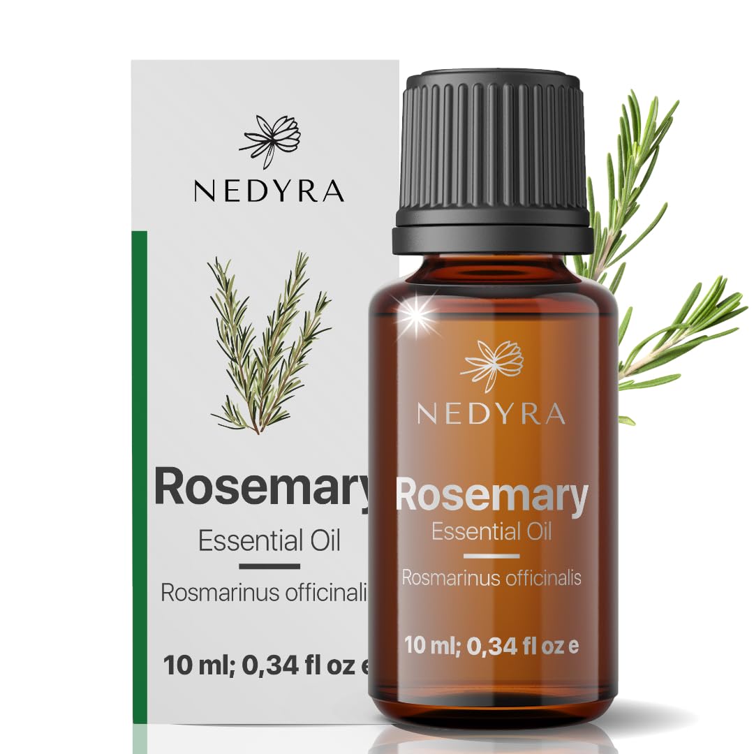 Nedyra Rosemary Oil bottle front showing pure composition for focus and wellness.