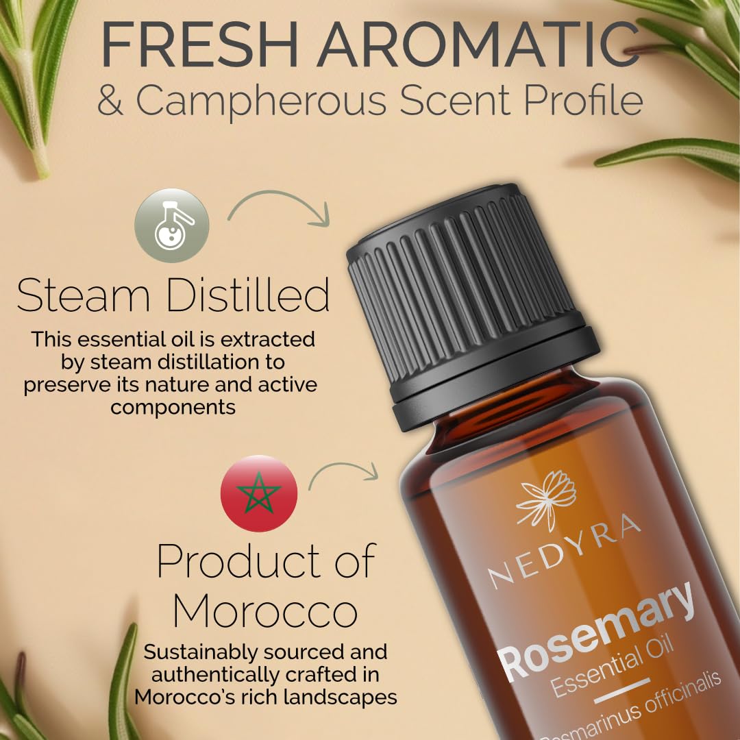 Nedyra rosemary oil in diffuser providing invigorating scent for focus and mood.