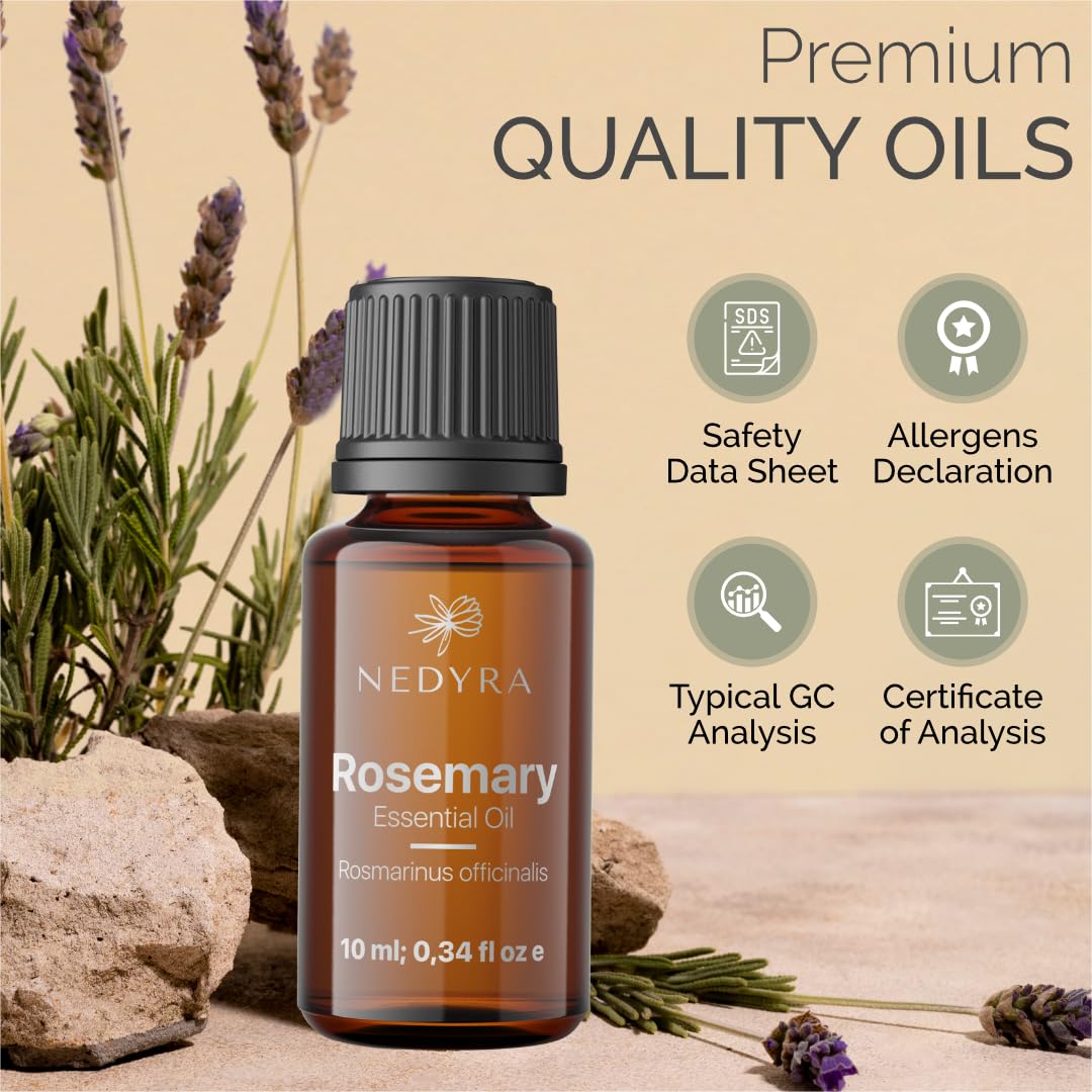 Nedyra rosemary oil skincare use illustrating refreshing skin balance.