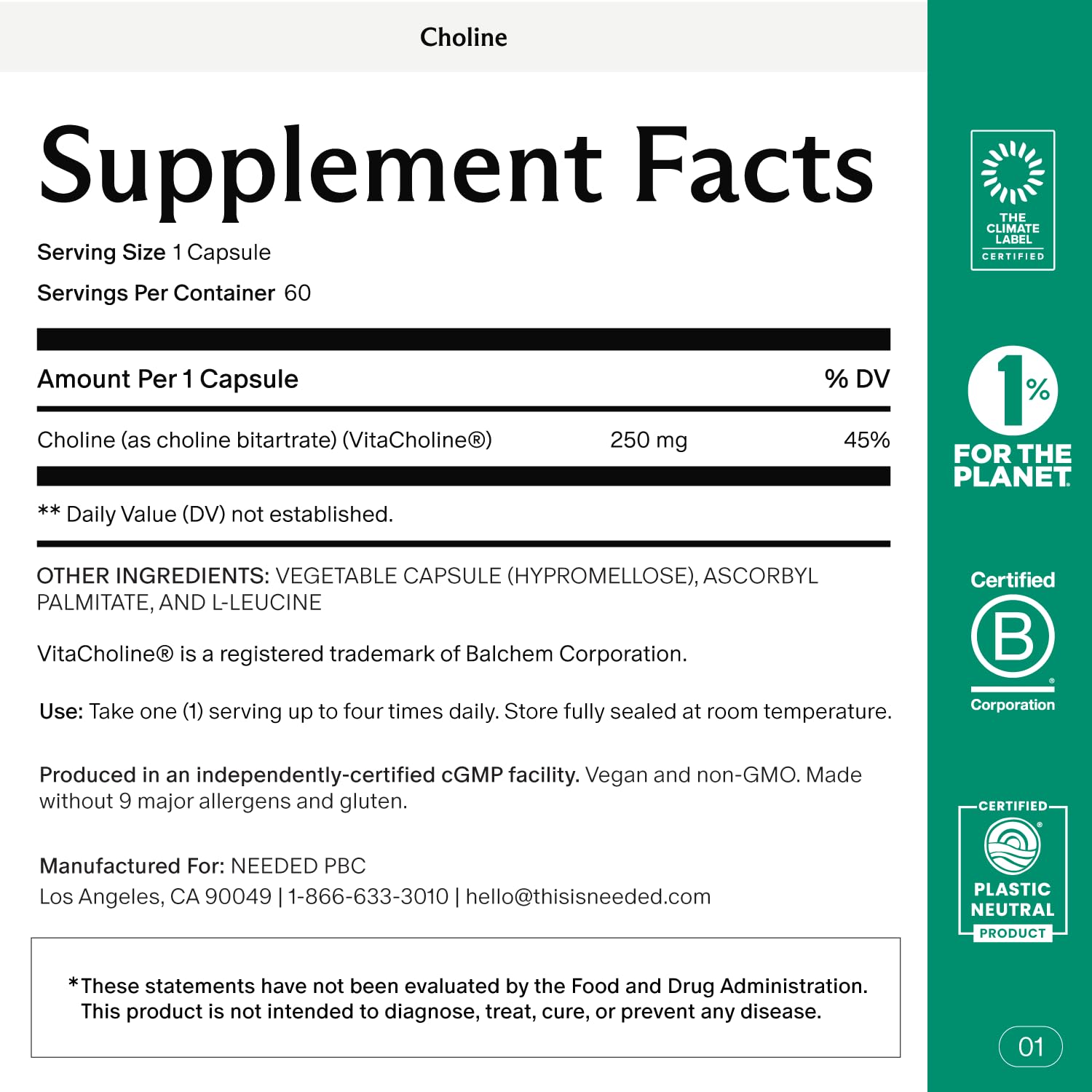 Needed prenatal choline packaging box communicates easy storage and quality.