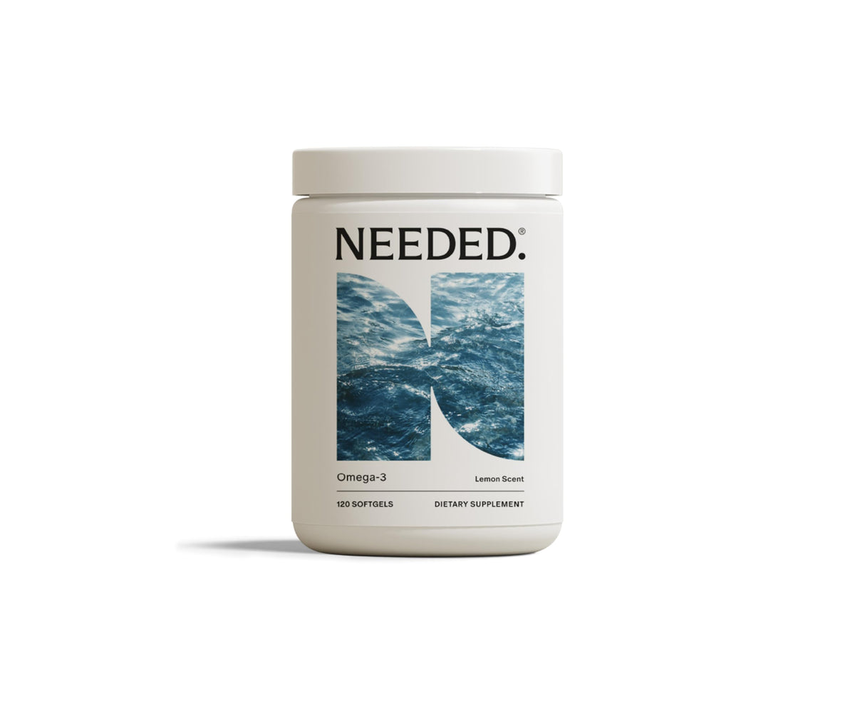 Needed Prenatal Omega-3 lemon bottle shows bright softgels for easy daily intake.