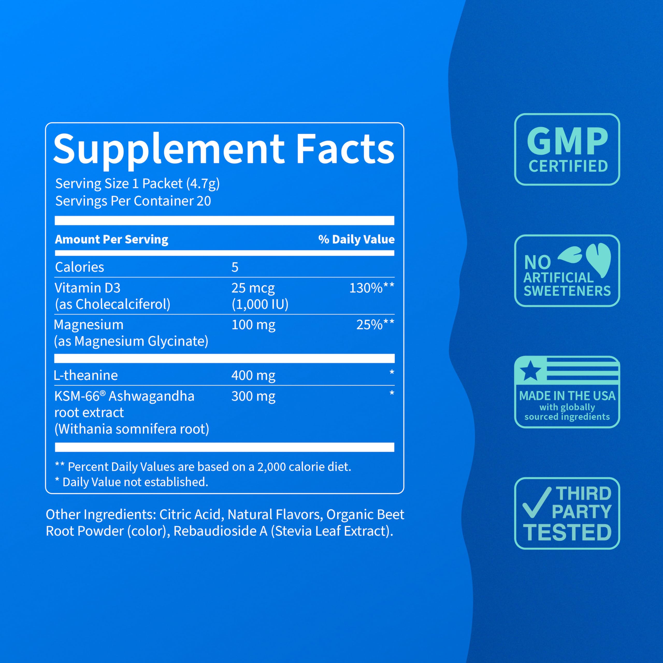 Nello Supercalm close-up of ashwagandha and L-theanine ingredients for balanced wellness.