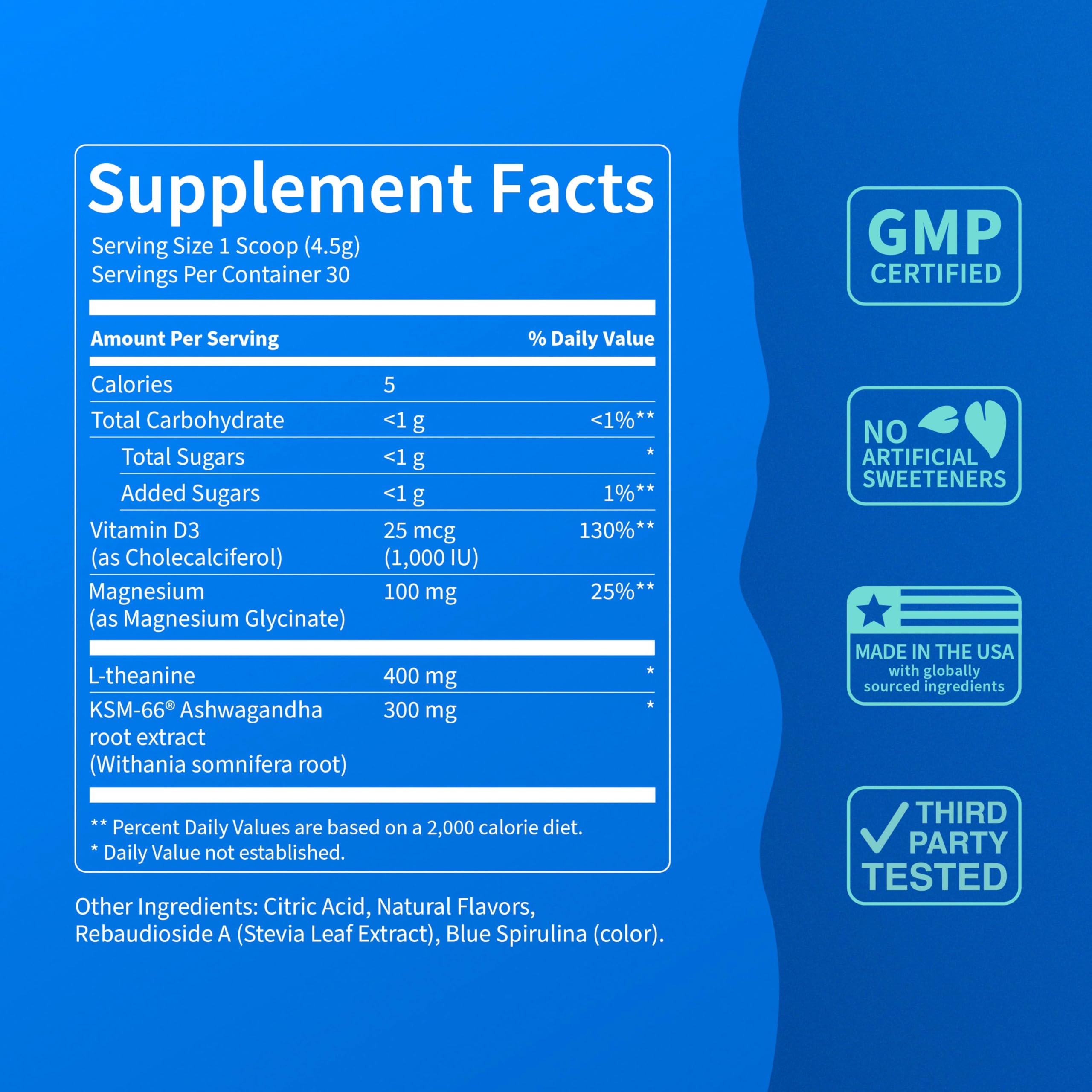 Nello SuperCalm ingredients with ashwagandha and L-theanine for balance.