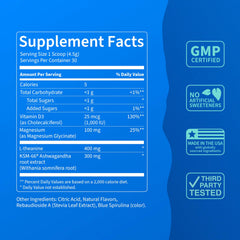 Nello SuperCalm ingredients with ashwagandha and L-theanine for balance.