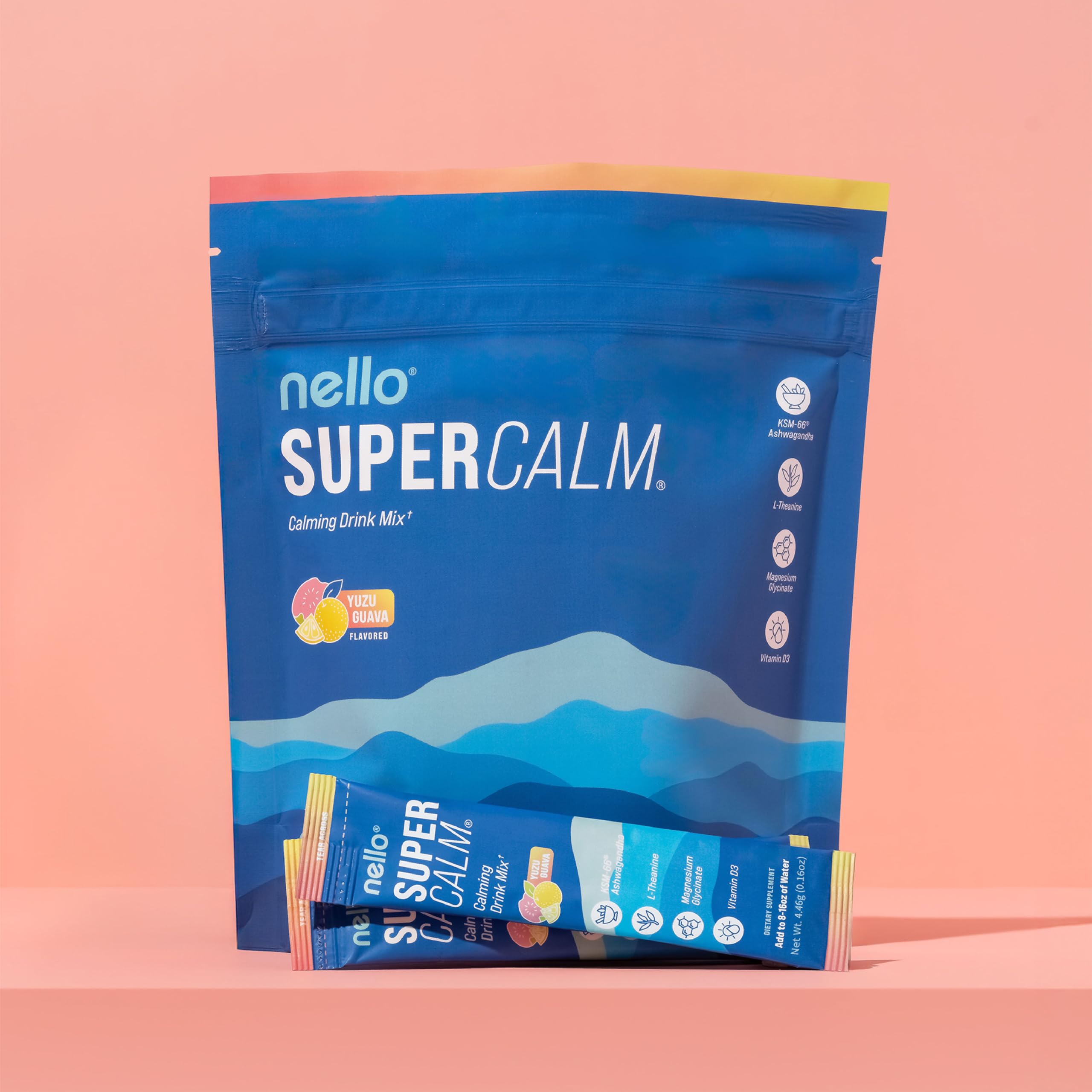 Nello Supercalm dissolved in water showing quick mix and refreshing flavor