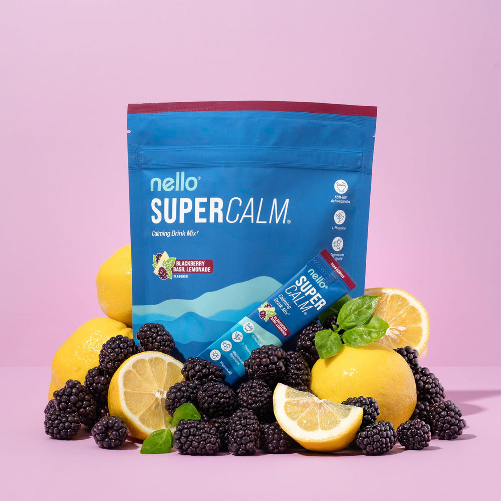 Closeup of Ashwagandha and magnesium ingredients in Nello Supercalm blend.