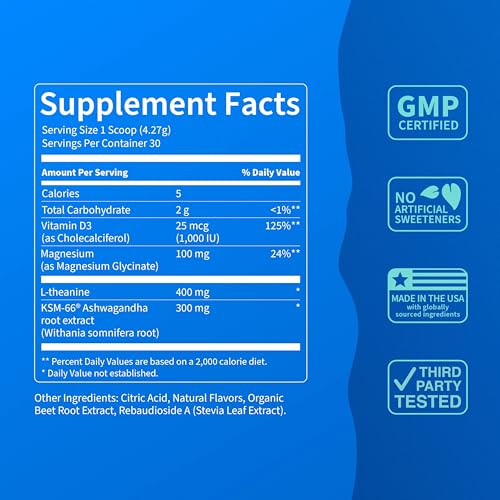 Nello Supercalm ingredient label with L Theanine, Ashwagandha, and Magnesium details.