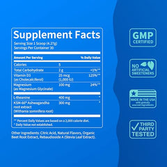 Nello Supercalm ingredient label with L Theanine, Ashwagandha, and Magnesium details.