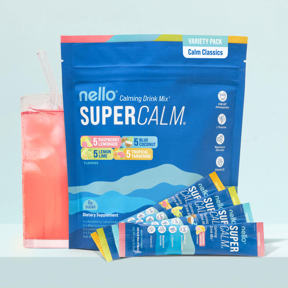 Nello SuperCalm ingredients include L-Theanine and Ashwagandha for balanced daily routines.