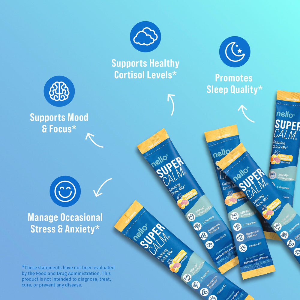 Nello SuperCalm ingredients label close-up showing clean formulation.