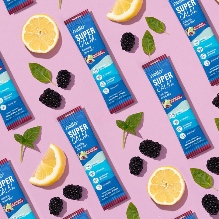 Nello Supercalm label highlights non-GMO and clean ingredients.