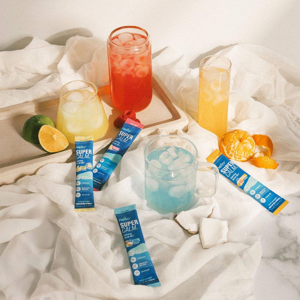 Nello SuperCalm no sugar label emphasizes clean taste and transparency.