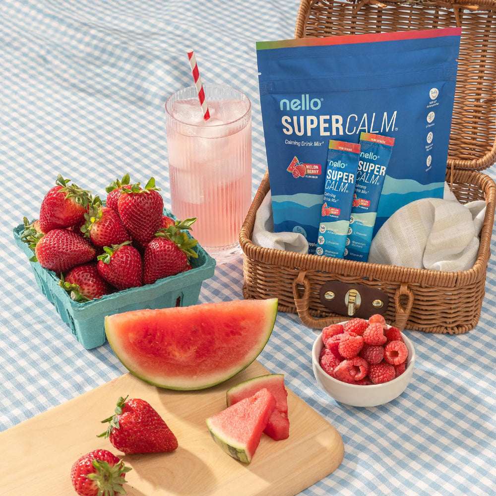 Nello Supercalm on-the-go packaging shown for travel-friendly use.