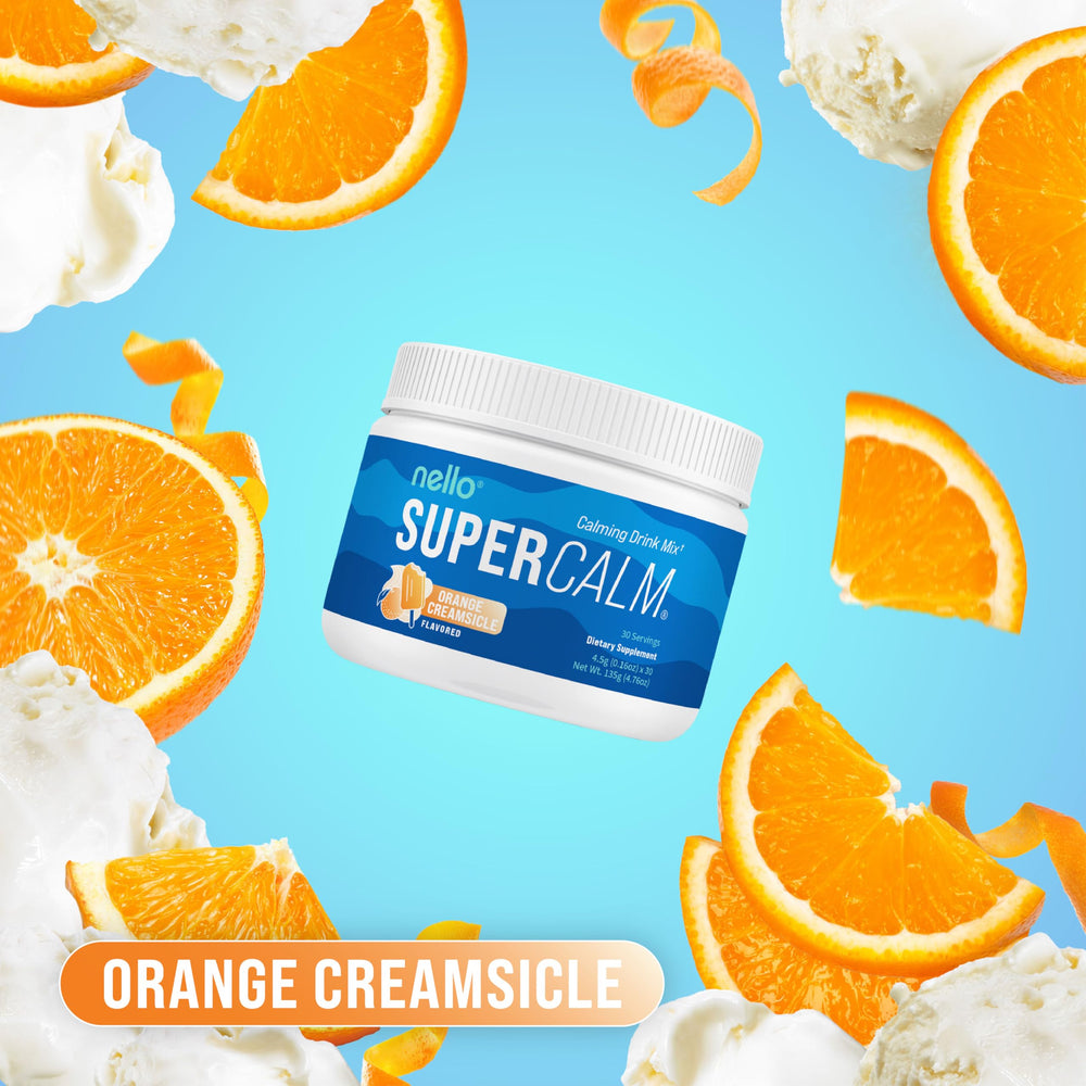 Nello Supercalm on-the-go packets shown for convenient relaxation anywhere.