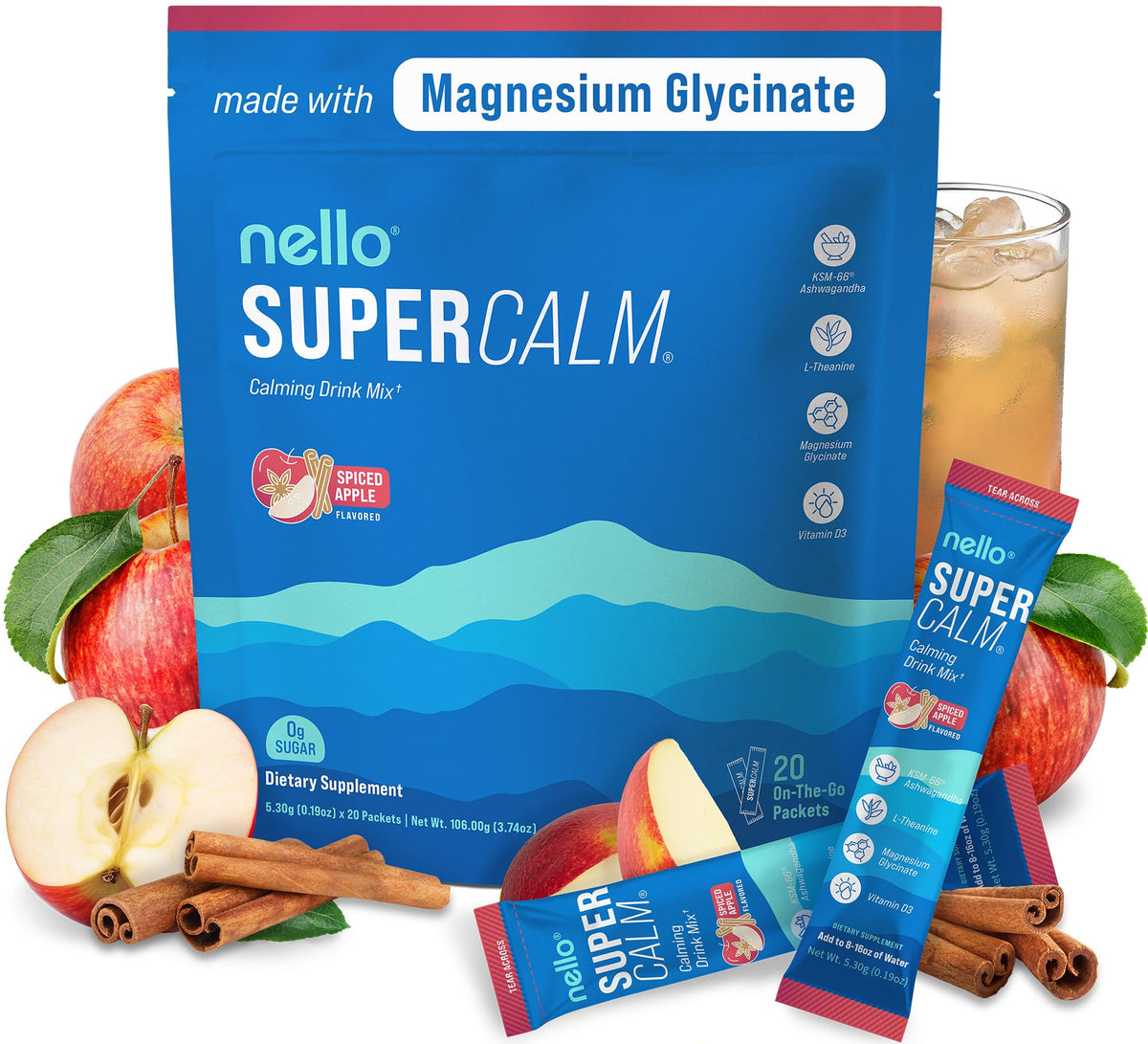Nello Supercalm packet in Spiced Apple for on-the-go calm and focus.