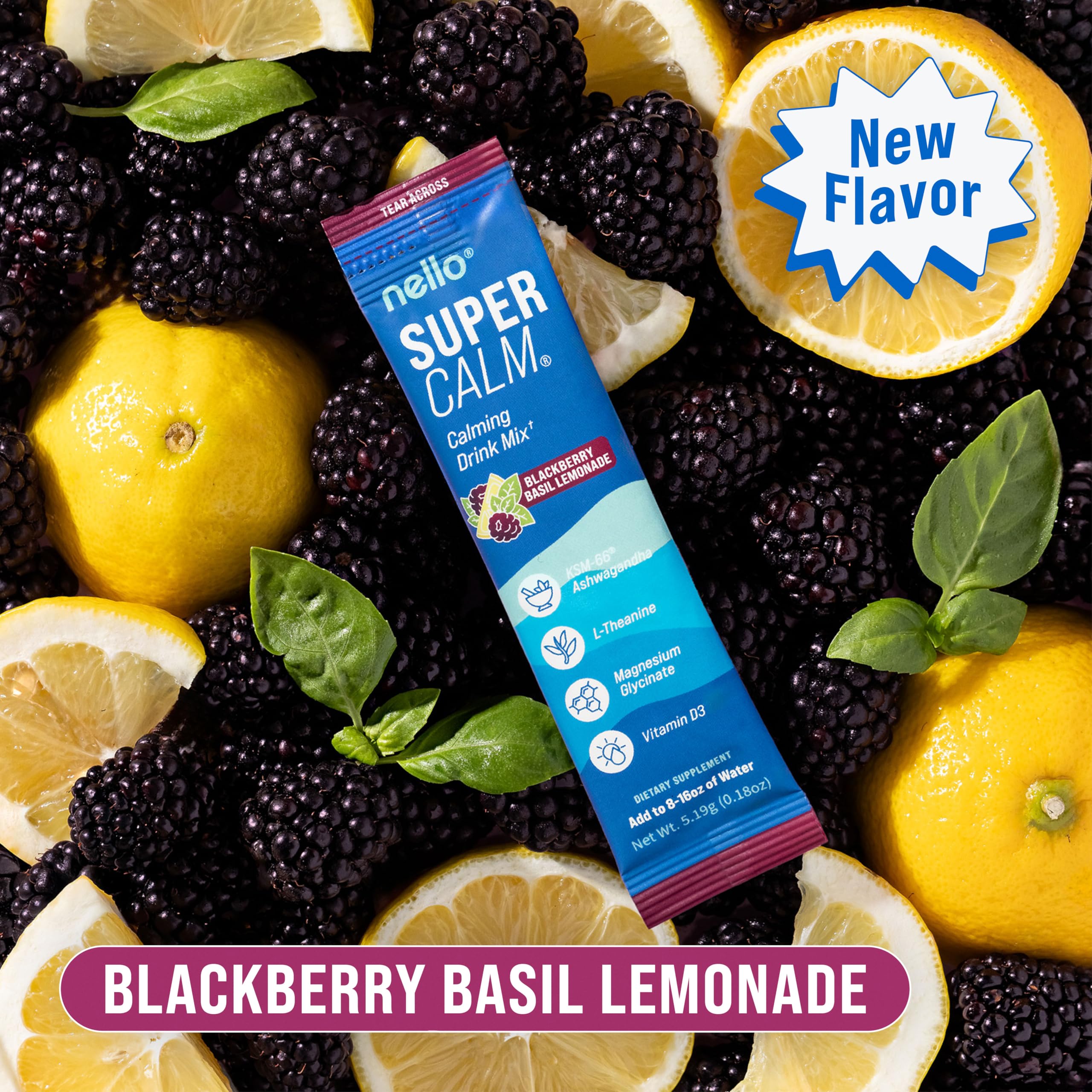 Nello Supercalm powder dissolving into water, convenient sleep-supporting ritual.