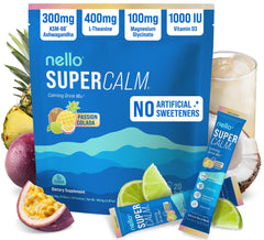 Nello Supercalm raspberry lemonade packet pour for on-the-go relaxation.