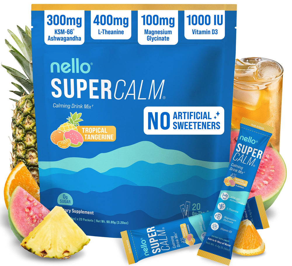 Nello SuperCalm Tropical Tangerine sachet pack for on-the-go calm and focus.