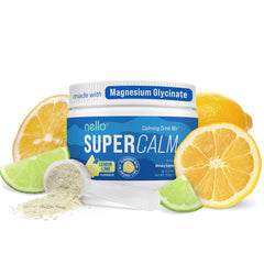 Nello SuperCalm lemon-lime tub with scoop, ideal for quick on-the-go relaxation.