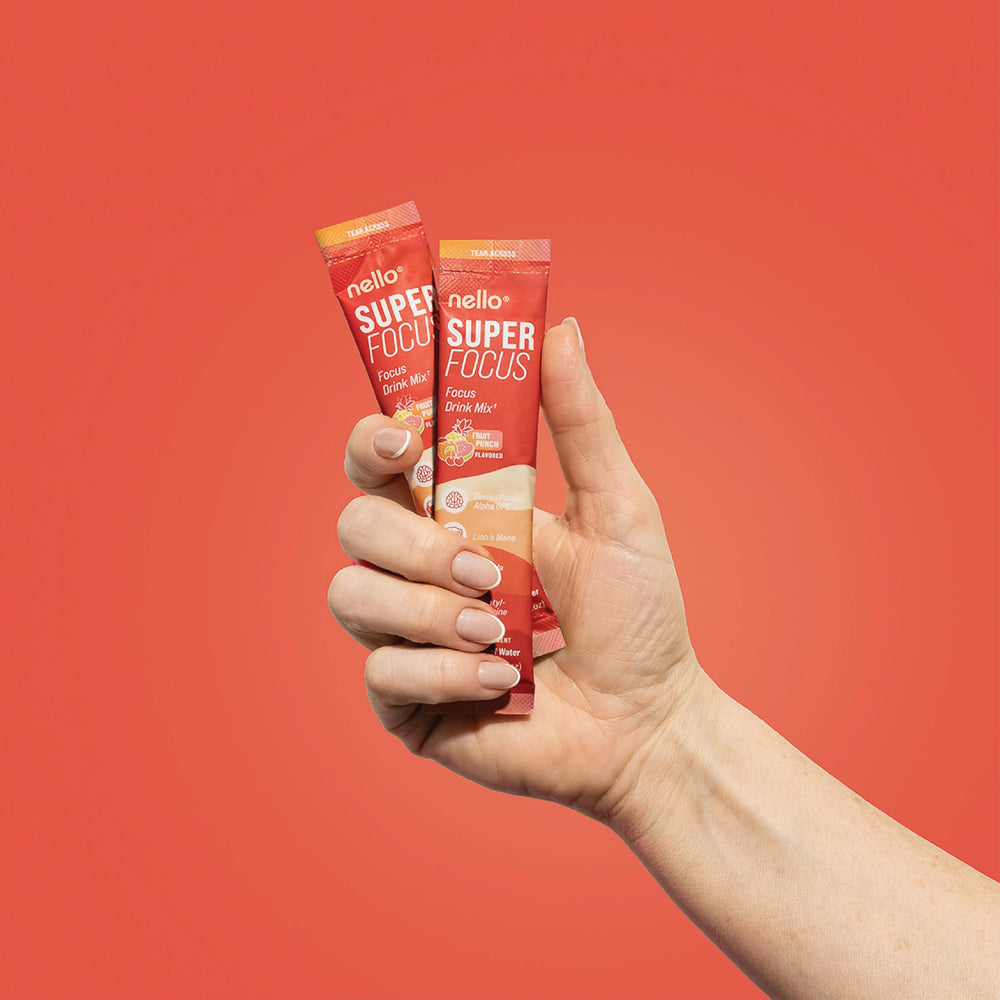 Nello Superfocus ready-to-drink fruit punch in a glass.
