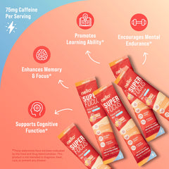 Nello Superfocus stick-pack being poured into water for steady energy.