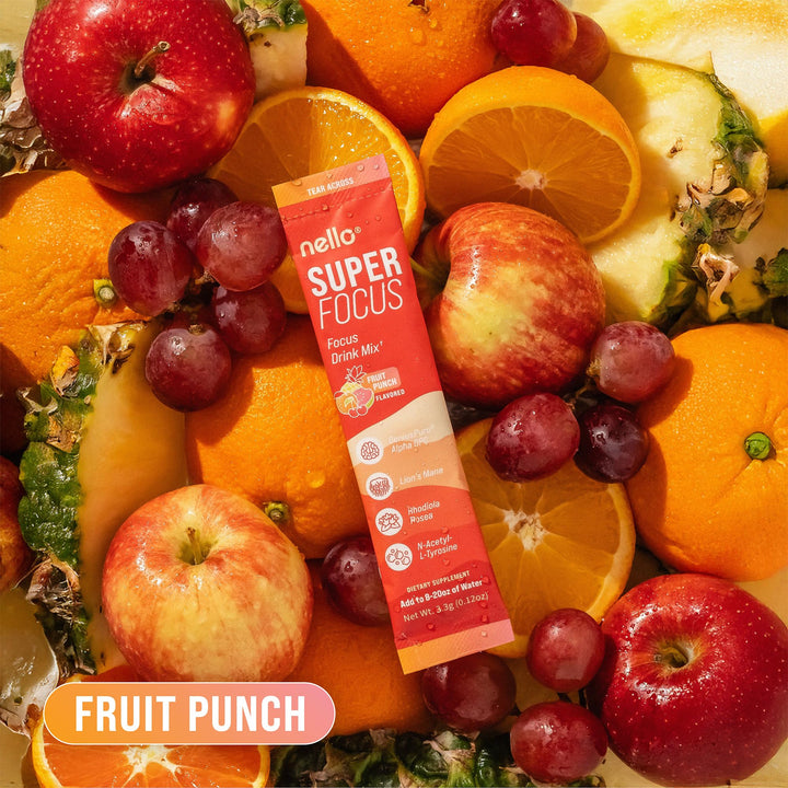 Nello Superfocus on-the-go packets ideal for studies, workouts, and workdays.