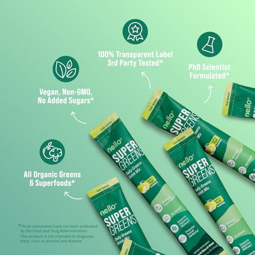 Nello Supergreens served in a glass highlights vibrant color and refreshing taste.
