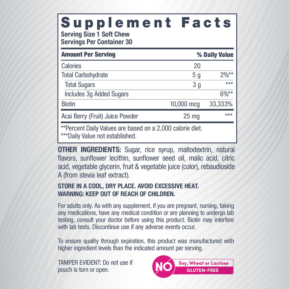 NeoCell Biotin Beauty Soft Chews individually wrapped for daily use.