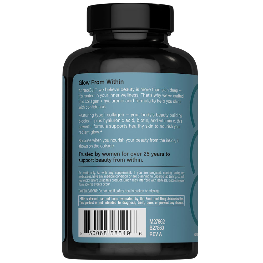 NeoCell caplets in blister pack highlighting three per day dosing