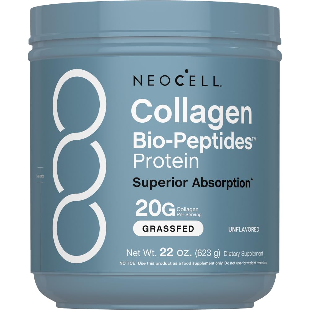 NeoCell Collagen Bio-Peptides powder tub supports daily hair, skin, and nails.