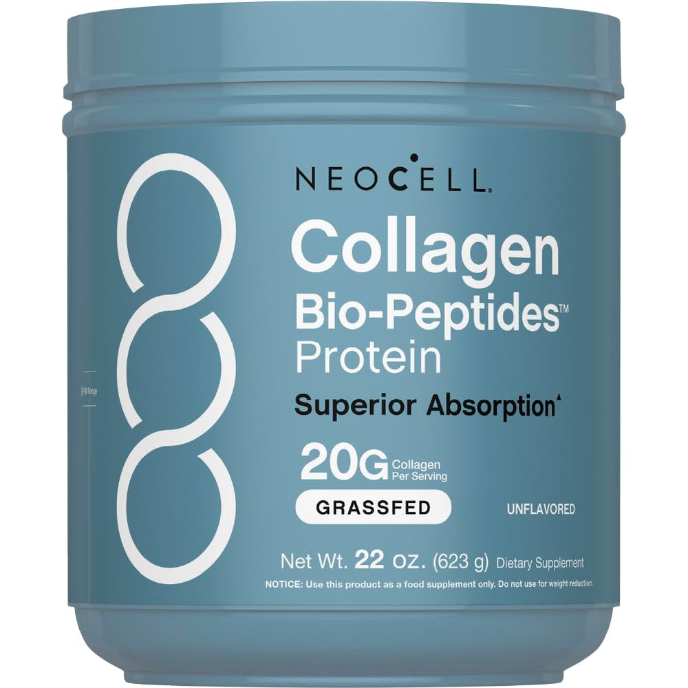 NeoCell Collagen Bio-Peptides powder tub supports daily hair, skin, and nails.