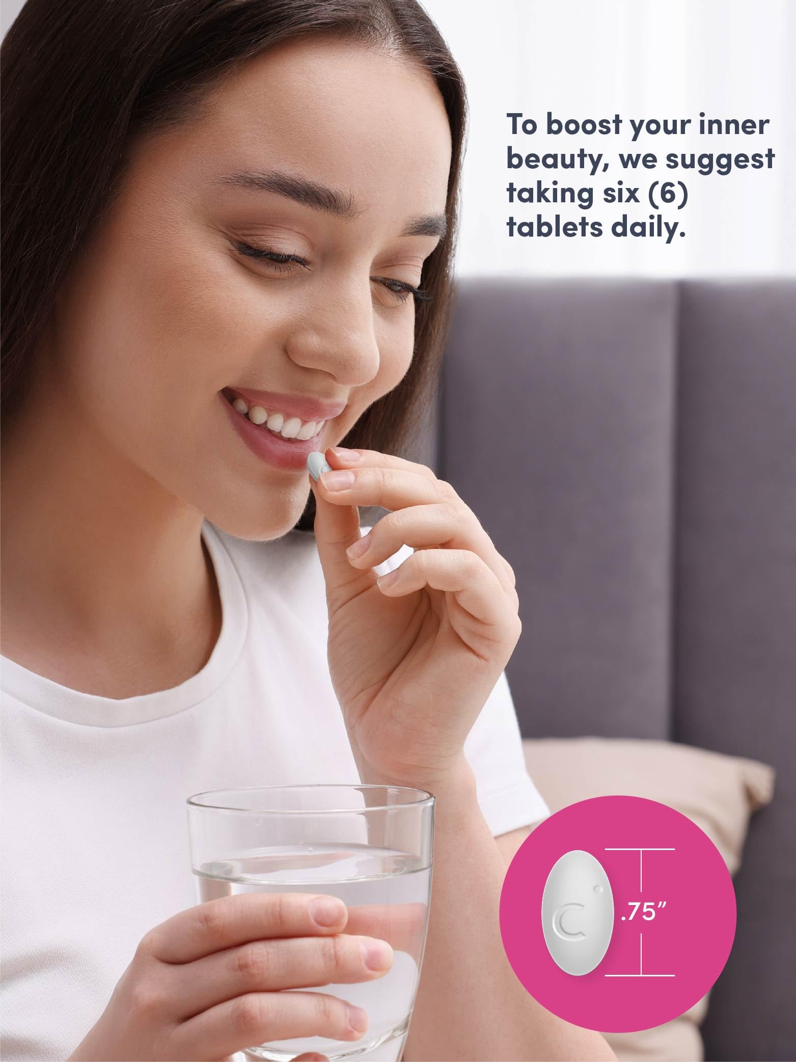 Six tablets daily instruction visual for NeoCell collagen regimen