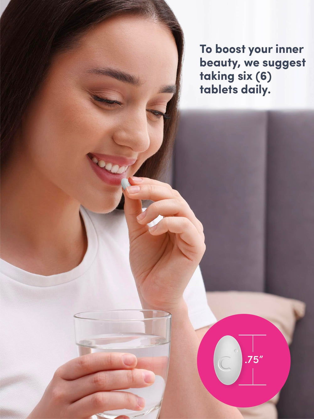 Six tablets daily instruction visual for NeoCell collagen regimen