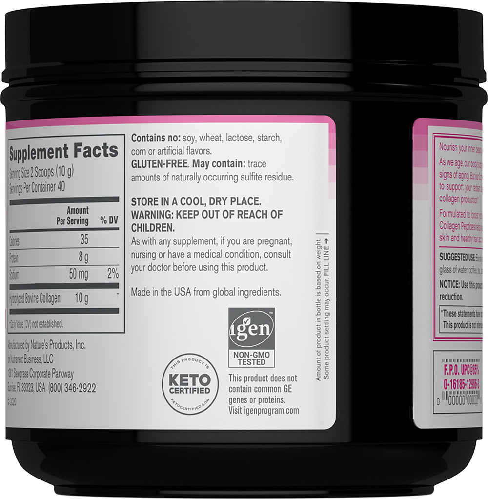 Close-up of hydrolyzed collagen ingredients for fast absorption.