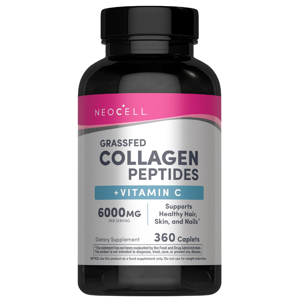 NeoCell collagen pills bottle showing daily support for skin, hair, and nails.