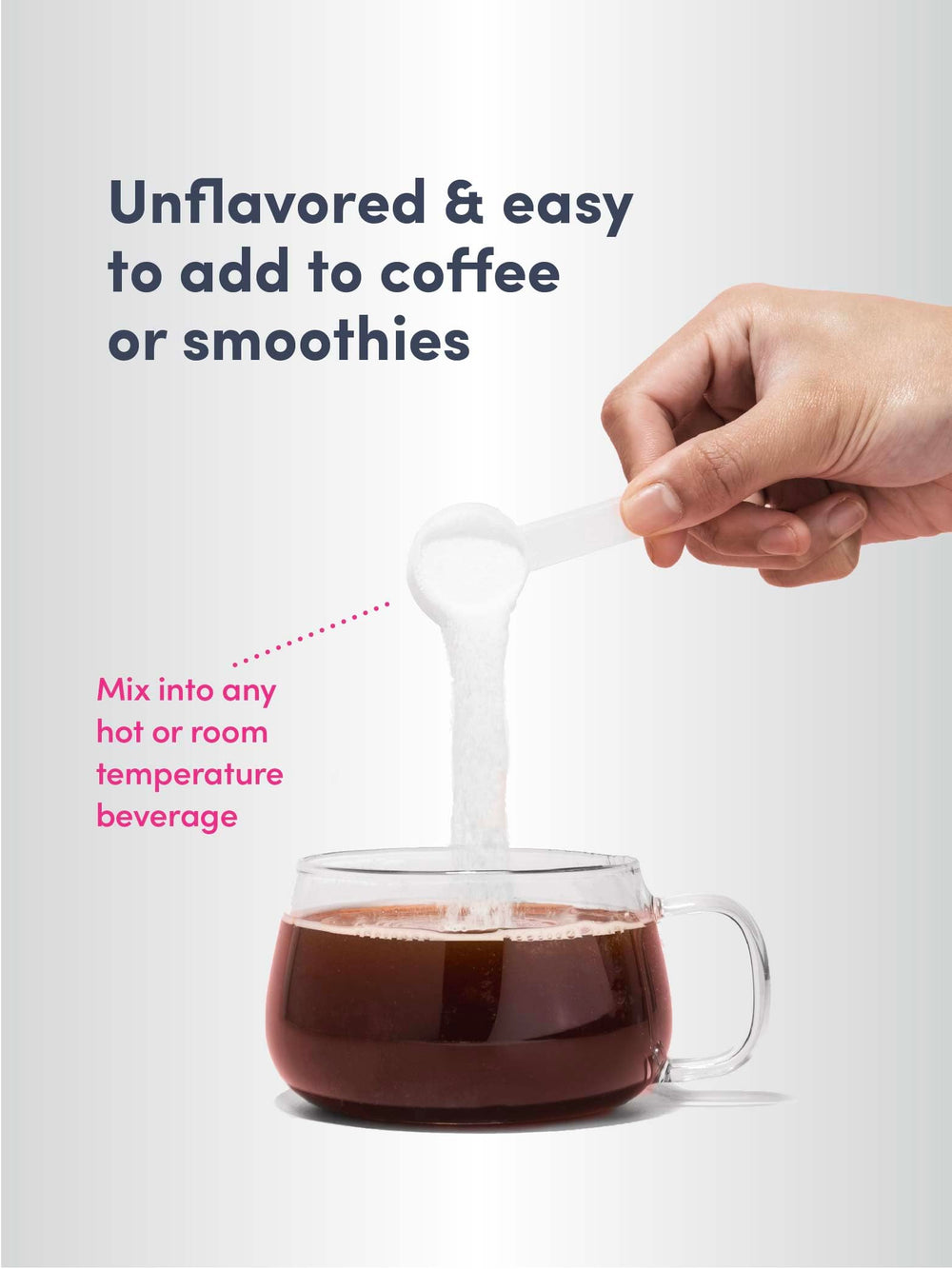NeoCell collagen powder being stirred into a smoothie