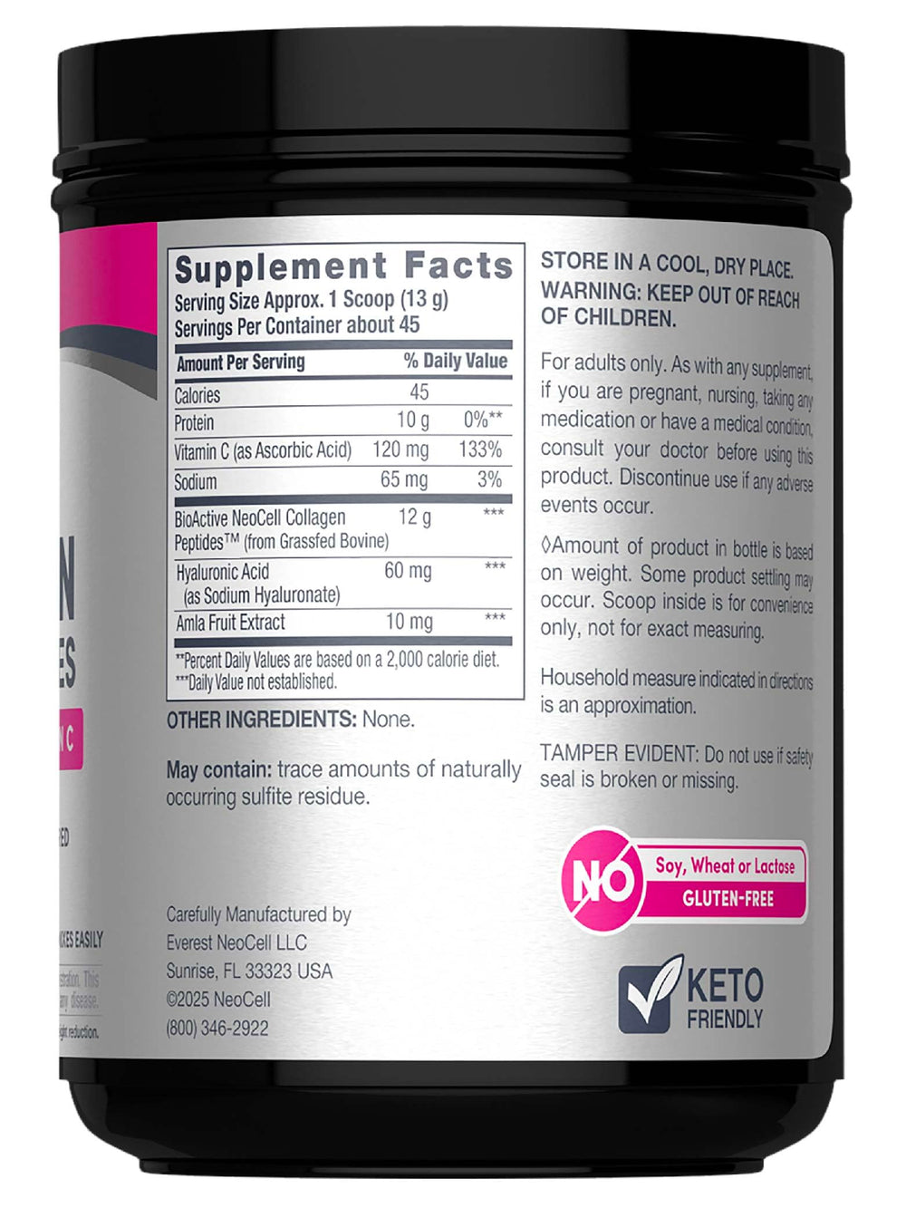 NeoCell collagen powder scoop dispersing into a drink for easy daily intake